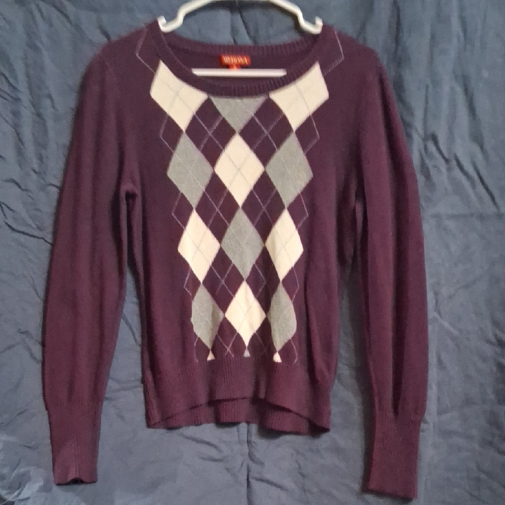 Merona Purple and Cream Argyle Sweater